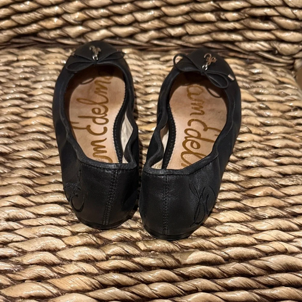 Sam Edelman Black Leather Flats with Bow - Picture 3 of 6